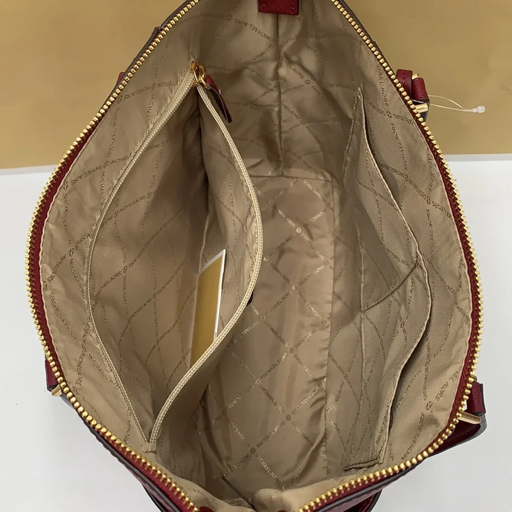 NWT MICHAEL KORS CHARLOTTE LARGE TOP ZIP TOTE DARK CHERRY COLOR - Picture 15 of 16